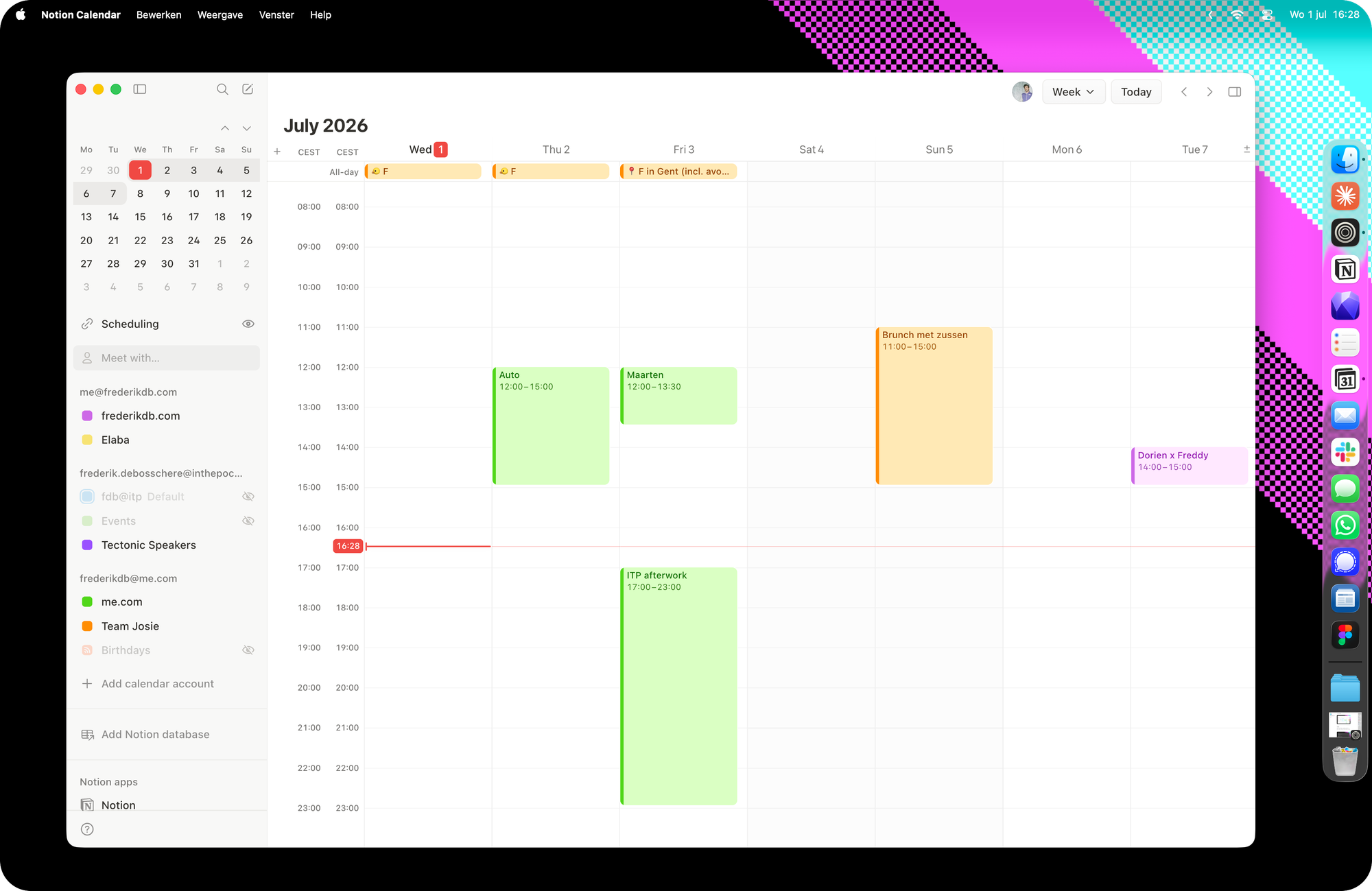 A desktop with my calendar app almost maximised.