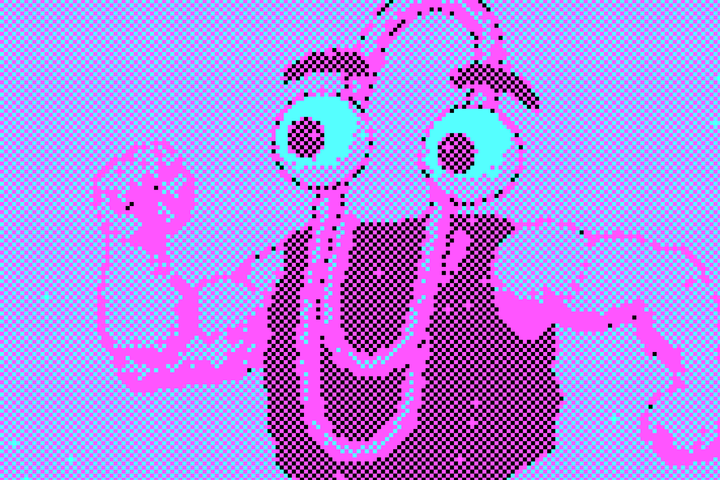 A pixelated image of a beefed up Clippy.