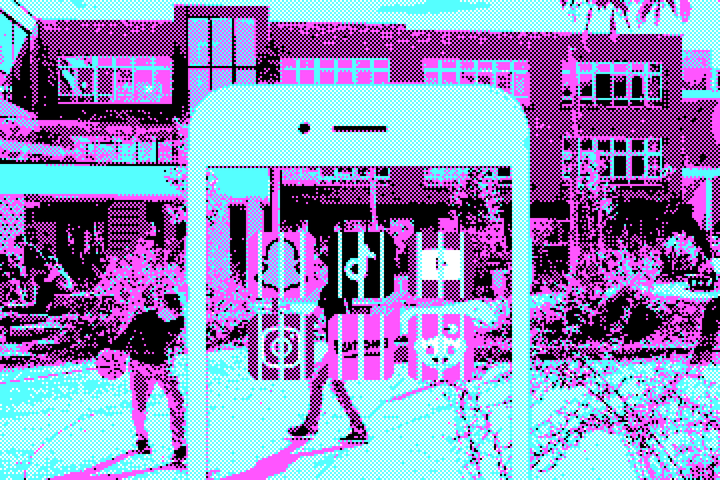 Een gepixelde foto van een speelplaats, met daarop een smartphone met sociale media-apps. De apps zitten in een gevangenis.