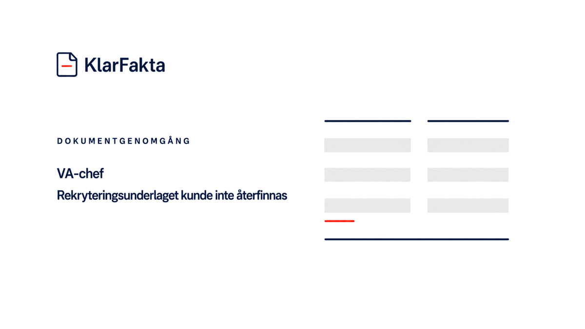 VA-chef tillsattes – rekryteringsunderlaget kunde inte återfinnas
