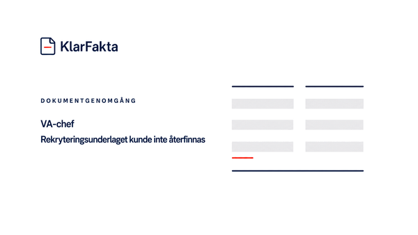 VA-chef tillsattes – rekryteringsunderlaget kunde inte återfinnas