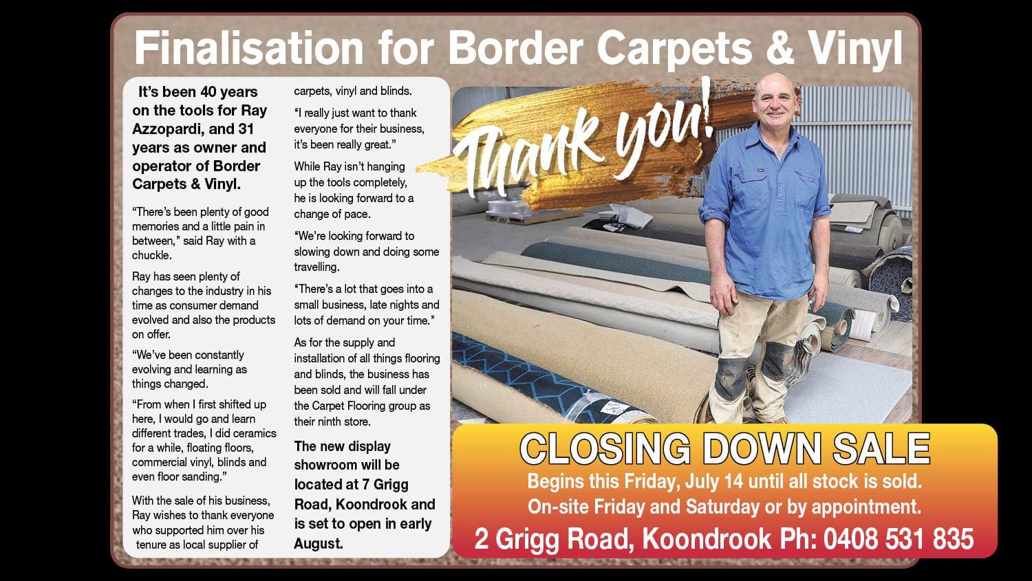 Finalisation for Border Carpets & Vinyl