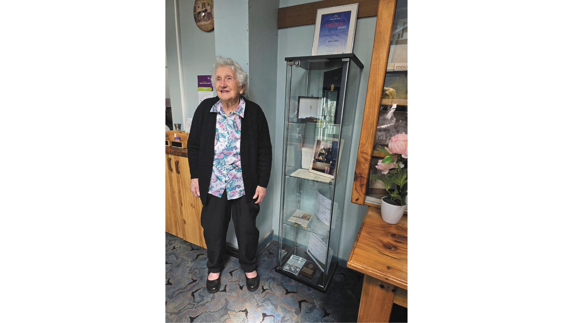 June Lowry Views Special Display Cabinet at Wakool Services Club