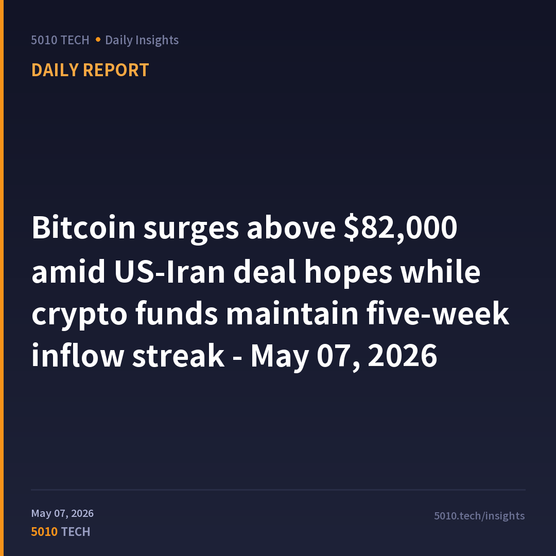 Bitcoin surges above $82,000 amid US-Iran deal hopes while crypto funds maintain five-week inflow streak - May 07, 2026