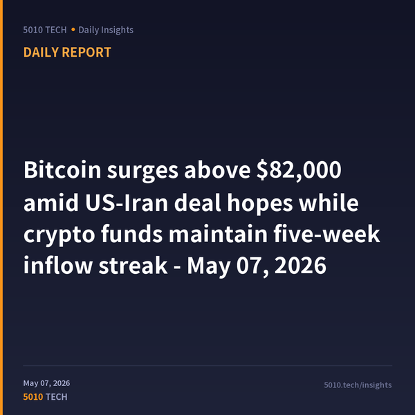 Bitcoin surges above $82,000 amid US-Iran deal hopes while crypto funds maintain five-week inflow streak - May 07, 2026