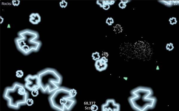 Screenshot from video game -- asteroids exploding