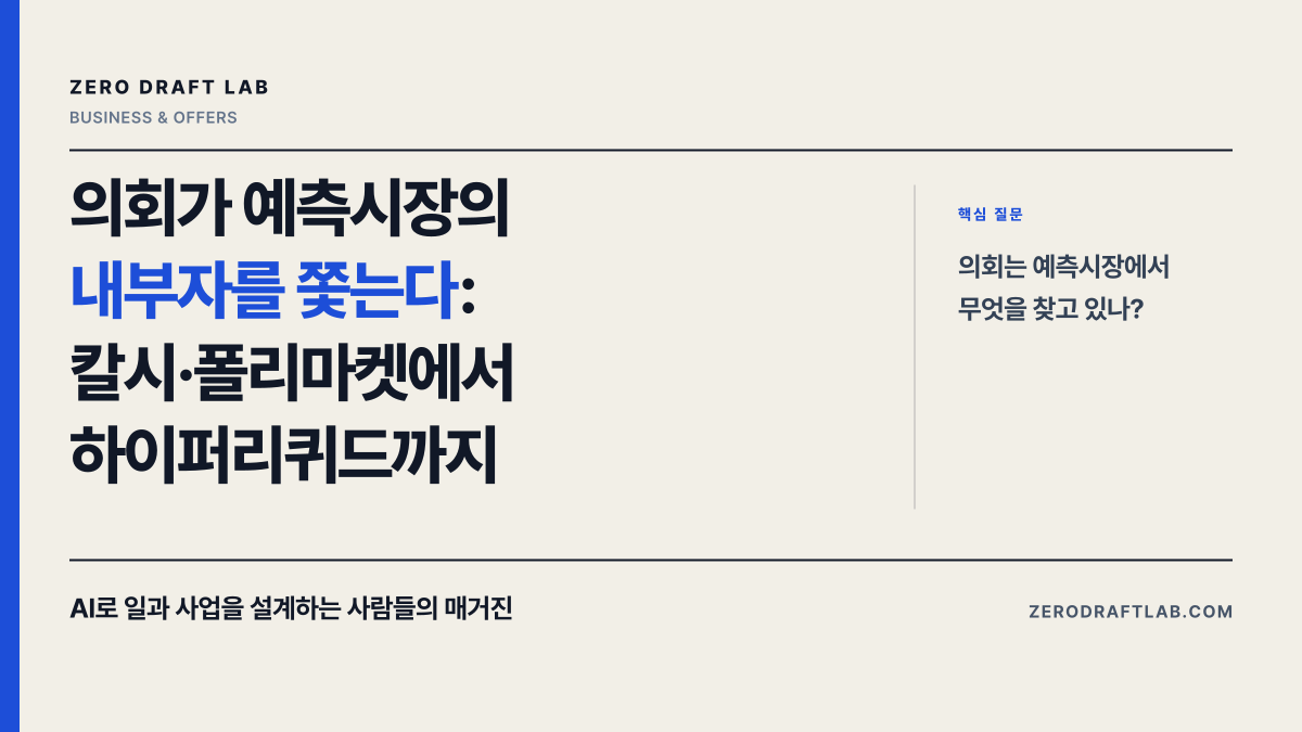 의회가 예측시장의 내부자를 쫓는다: 칼시·폴리마켓에서 하이퍼리퀴드까지
