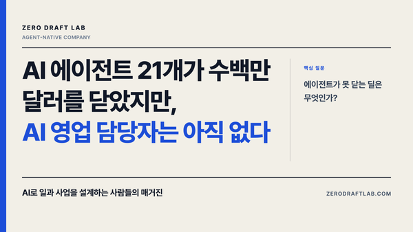 AI 에이전트 21개가 수백만 달러를 닫았지만, AI 영업 담당자는 아직 없다