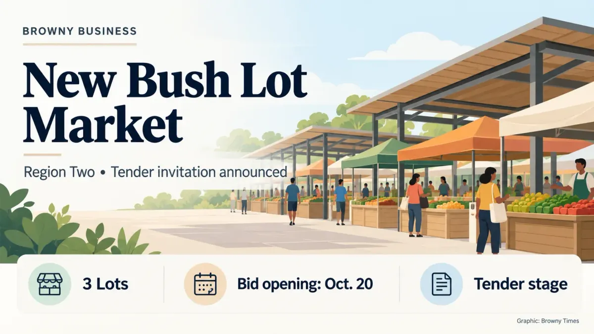 Graphic explaining that the proposed Bush Lot Market in Region Two is at the tender stage and has not yet been awarded or built.
