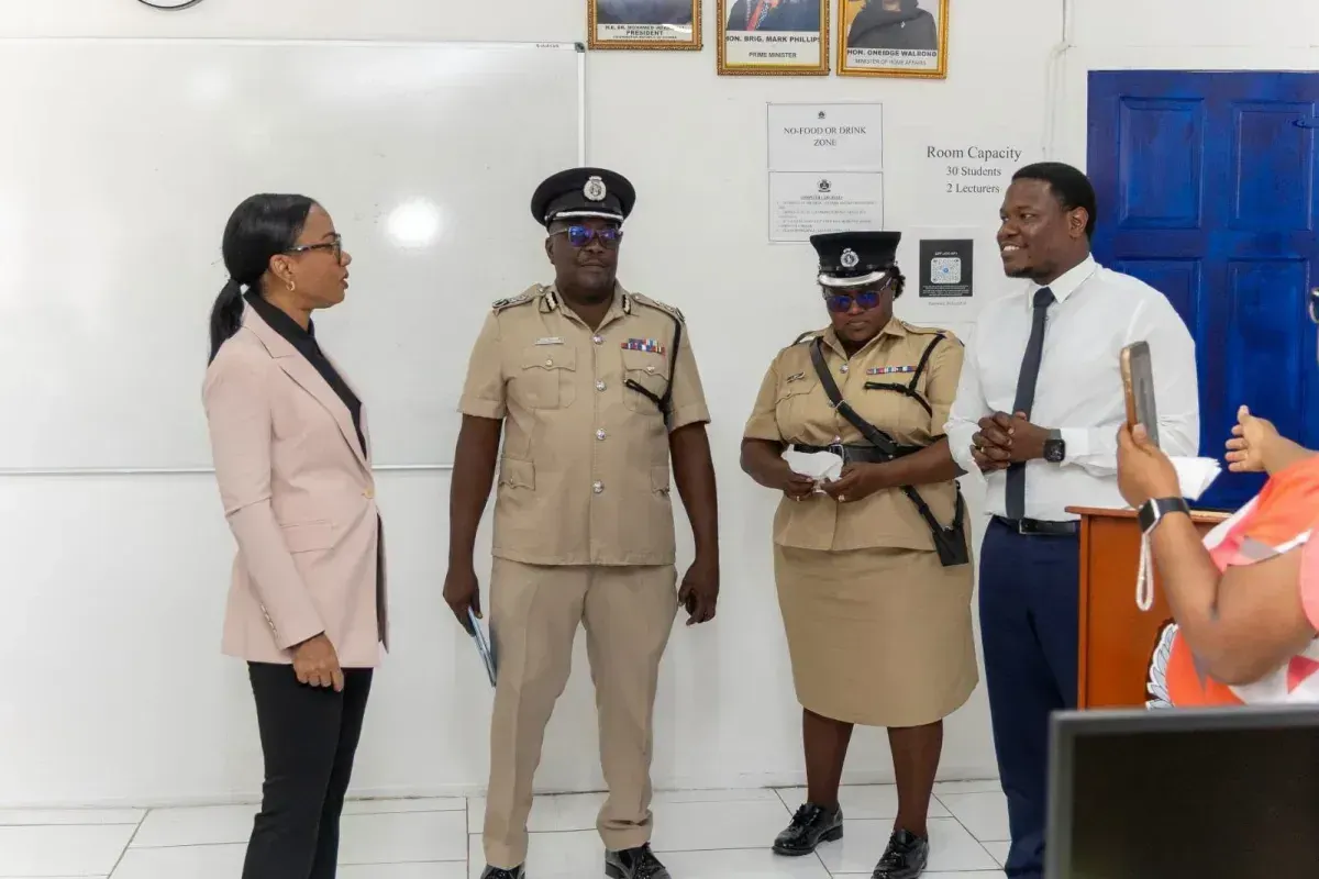 Home Affairs Minister Oneidge Walrond during a visit to Guyana Police Force facilities in September 2026.