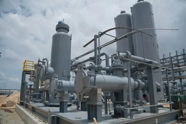 Industrial equipment and processing infrastructure at Guyana's Wales Gas-to-Energy project.