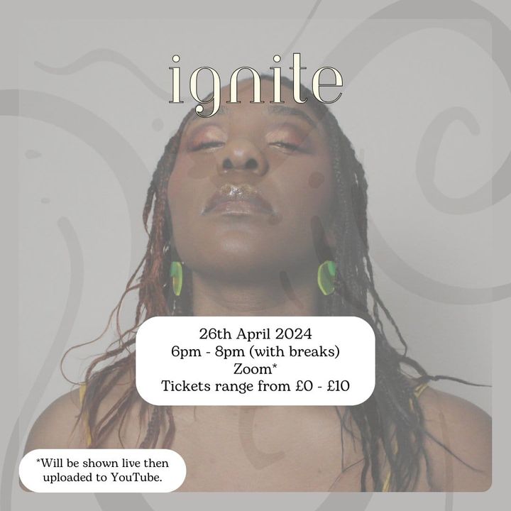 Ignite: Burden Poster. Anusha closing their eyes against a grey background. 