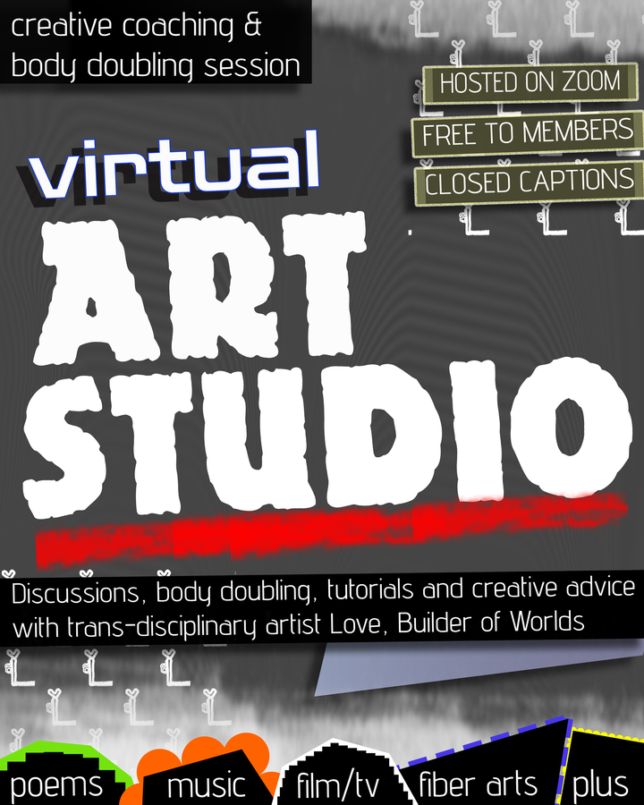 A poster for a virtual art studio by Love, Builder of Worlds