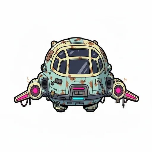 A rounded teal derelict ship hull with pink thrusters