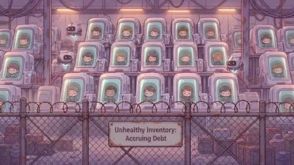 A rose-lit cryo bay with rows of sleep pods