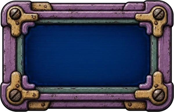 A mauve metal HUD housing containing a deep blue display screen