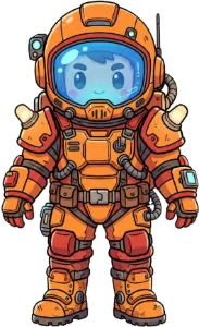 Biff v1, an orange suit with a blue face plate
