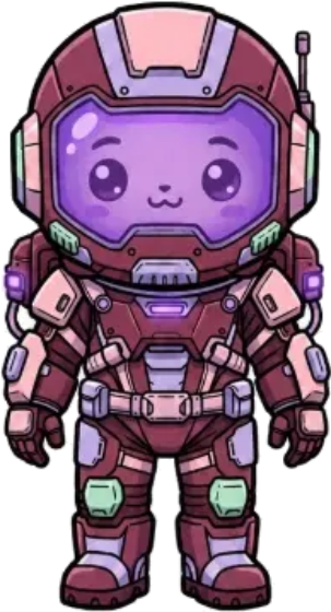Marge, a chibi astronaut in a rose suit with a purple face plate