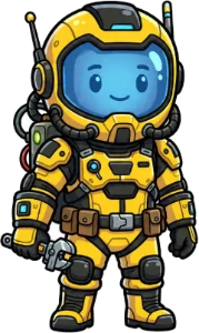 Yuri v1, a yellow suit with a blue face plate