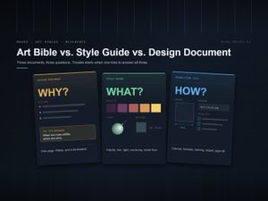 Three Makko-framed document plates side by side: a vision document answering WHY with pillars and a tie-breaker, a style guide answering WHAT with palette, light and outline rules, and a pro