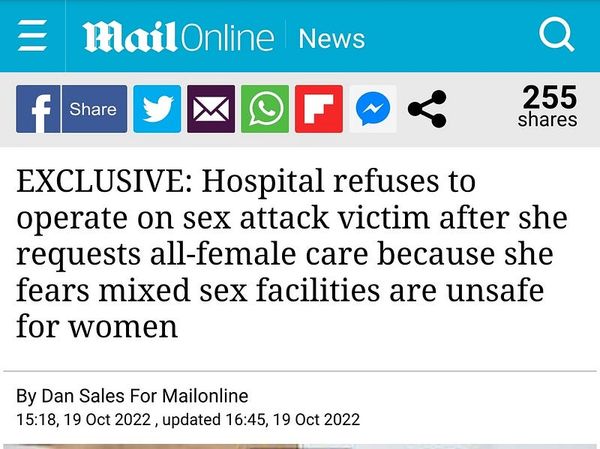MailOnline — Exclusive: Hospital refuses to operate on sex attack victim after she requests all-female care because she fears