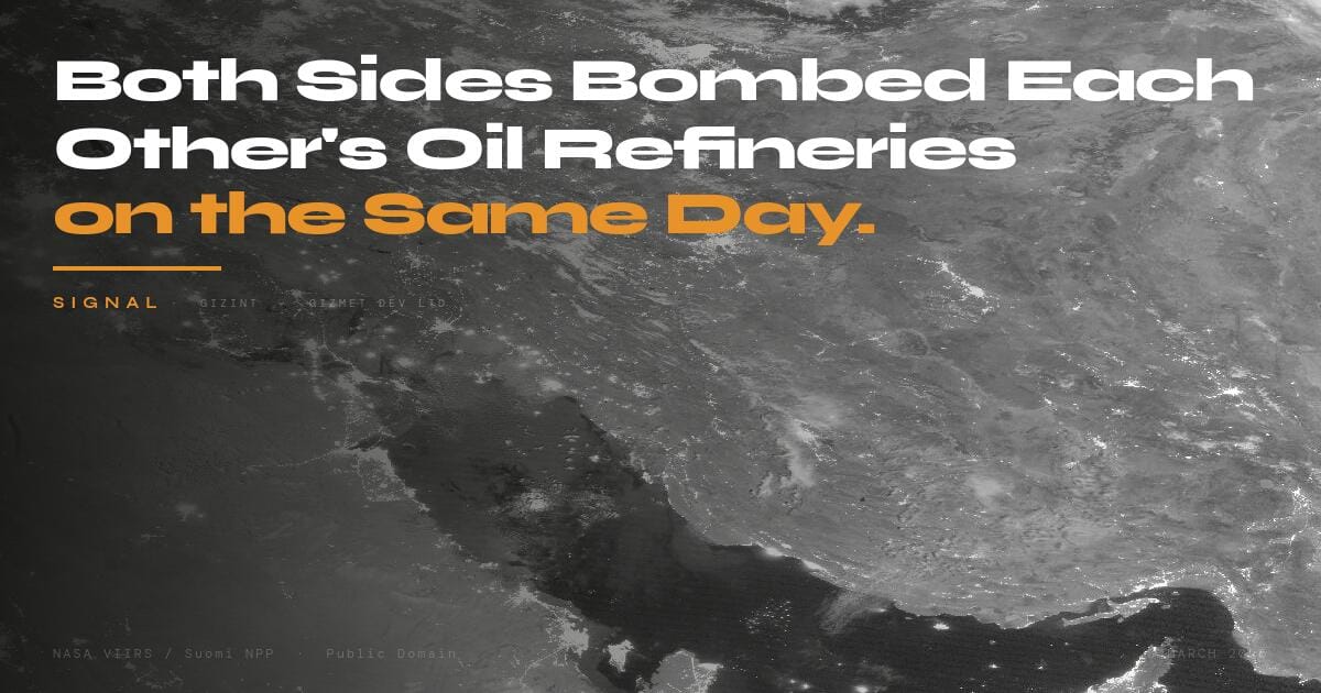 GIZINT Signal — Both Sides Bombed Each Other's Oil Refineries on the Same Day — and Nobody Has a Plan for What Comes Next