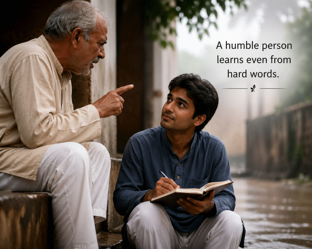 A humble person learns even from hard words.