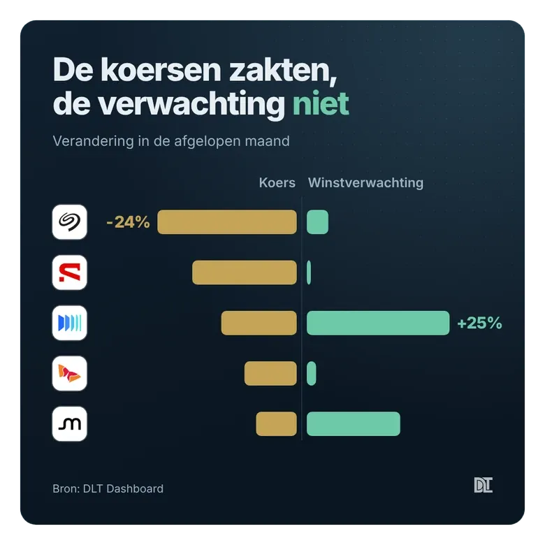 Alle vijf zakten in koers, geen kreeg een lagere winstverwachting. Sandisk en SK hynix bleven vlak.