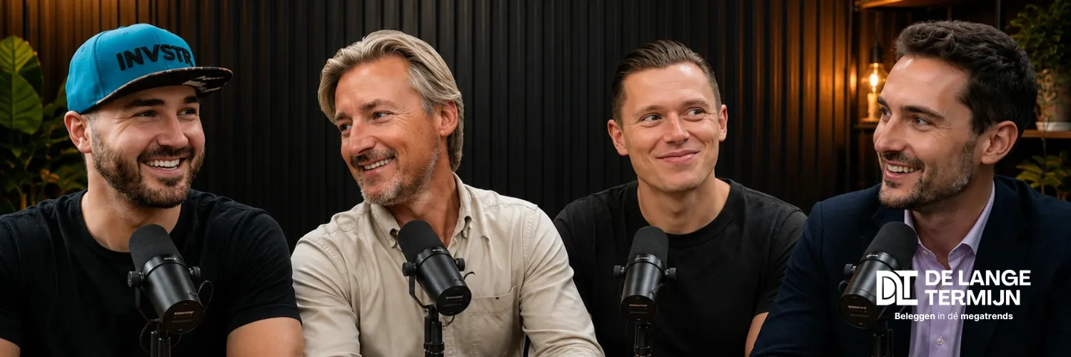 Jasper, Twan, Yuri en Robin van De Lange Termijn achter de microfoon