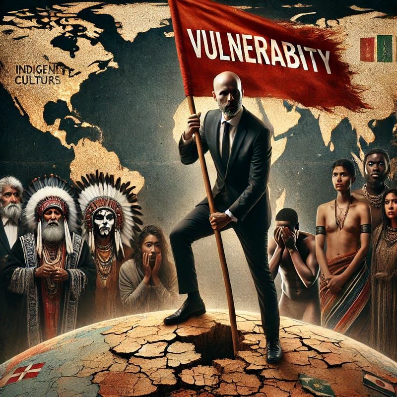 corporate leader as a conqueror, tearing apart global cultures by exploiting the concept of vulnerability. marginalized figur