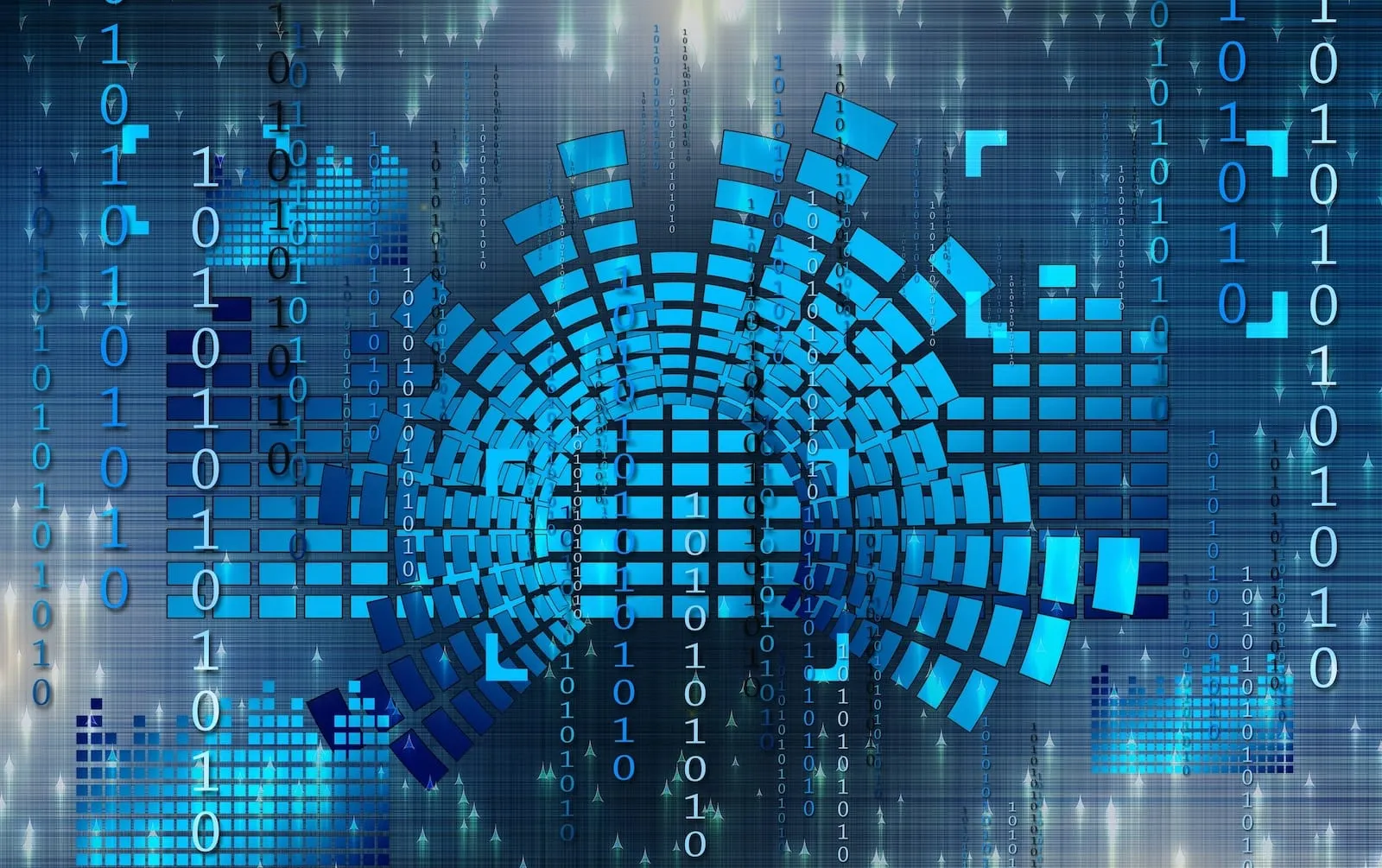Blue boxes on binary background