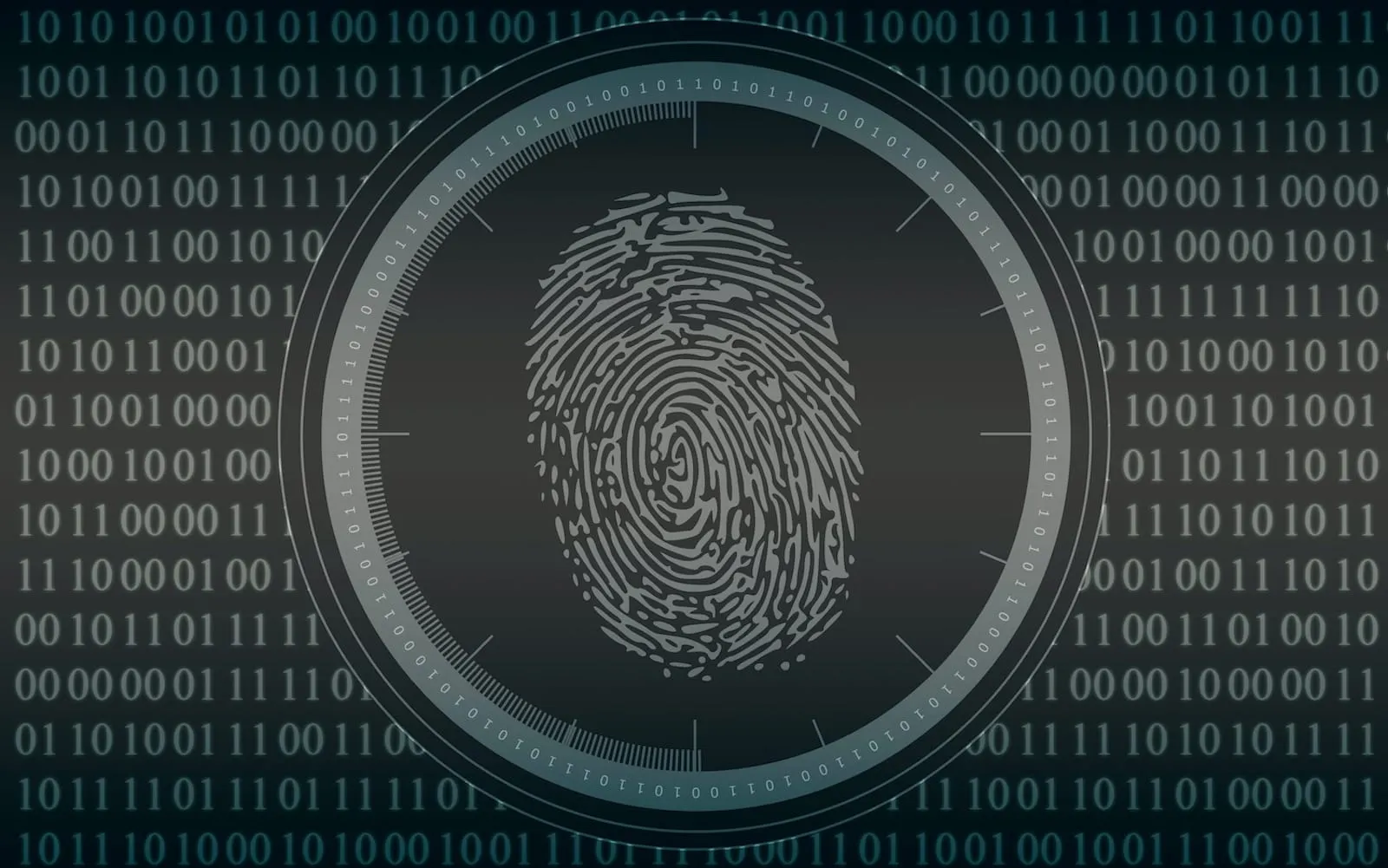 Black-and-white image of human fingerprint on binary background