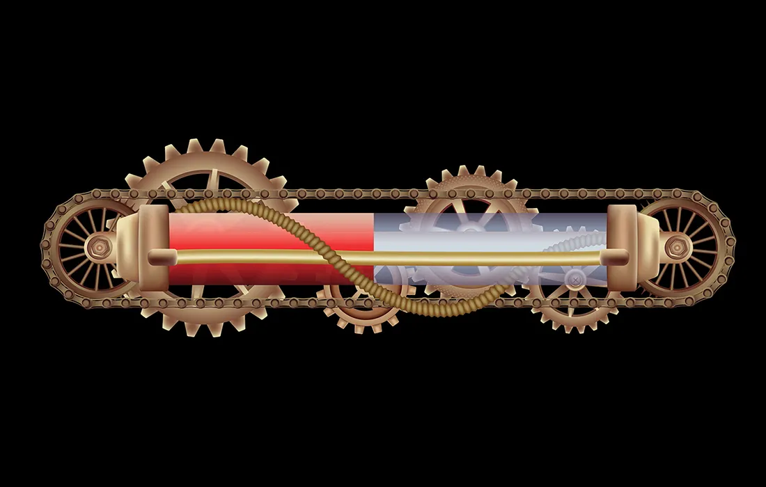 Steampunk gear and tube machine