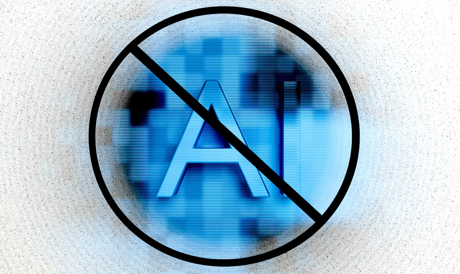 Blue AI letters in black circle with line through it