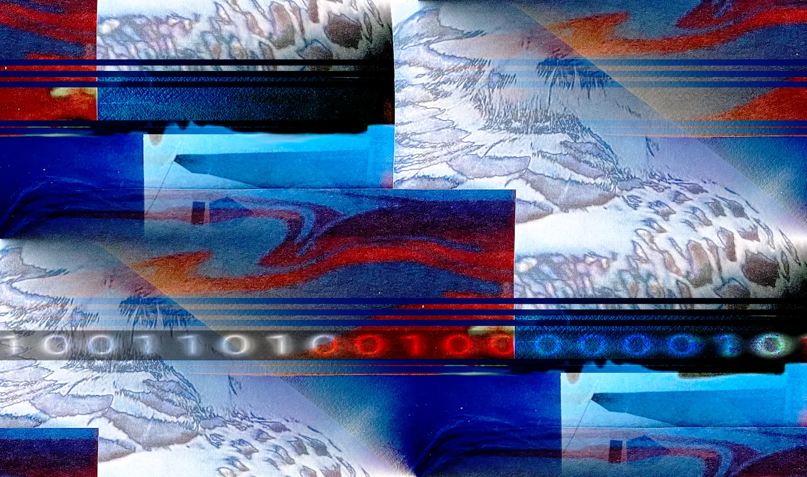 Abstract mountain landscape with blue and red