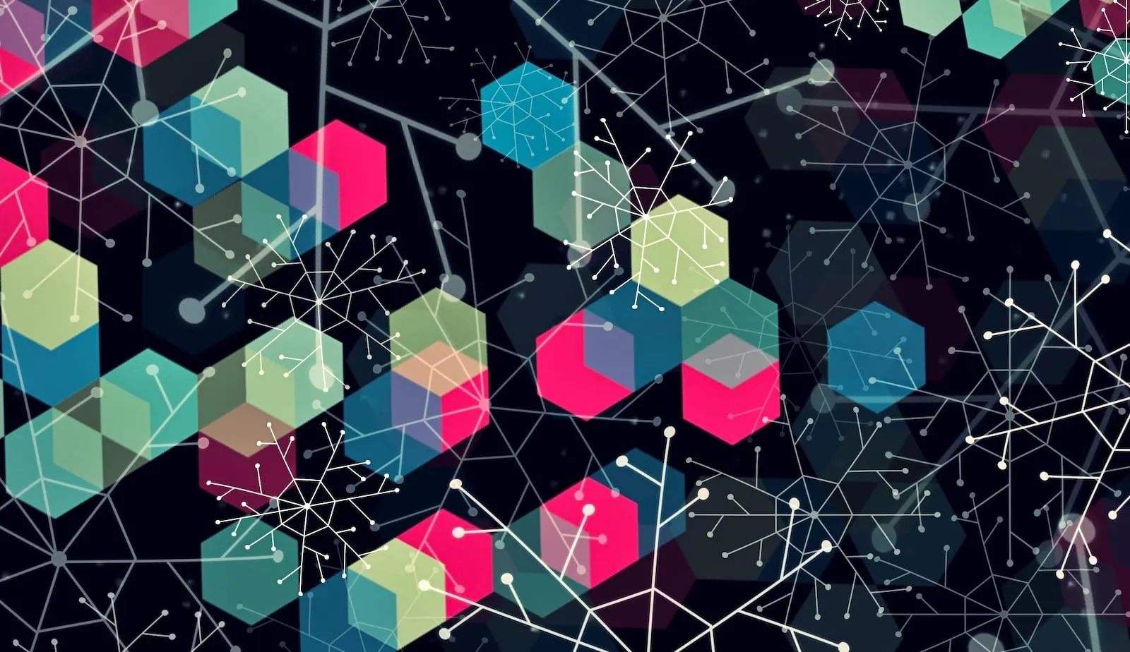 Cubes and clusters on black background