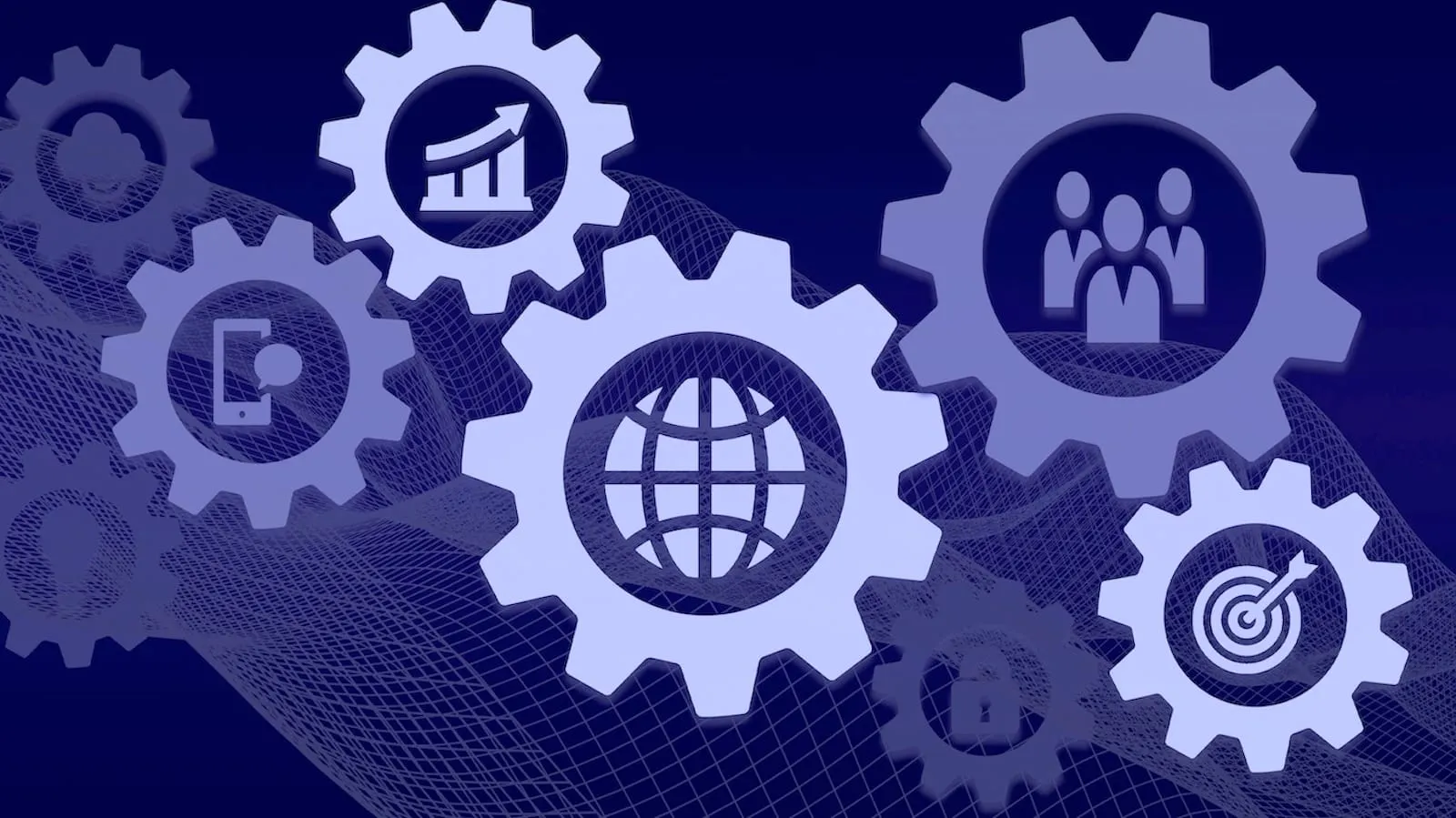 Multi-sized gears on purple background