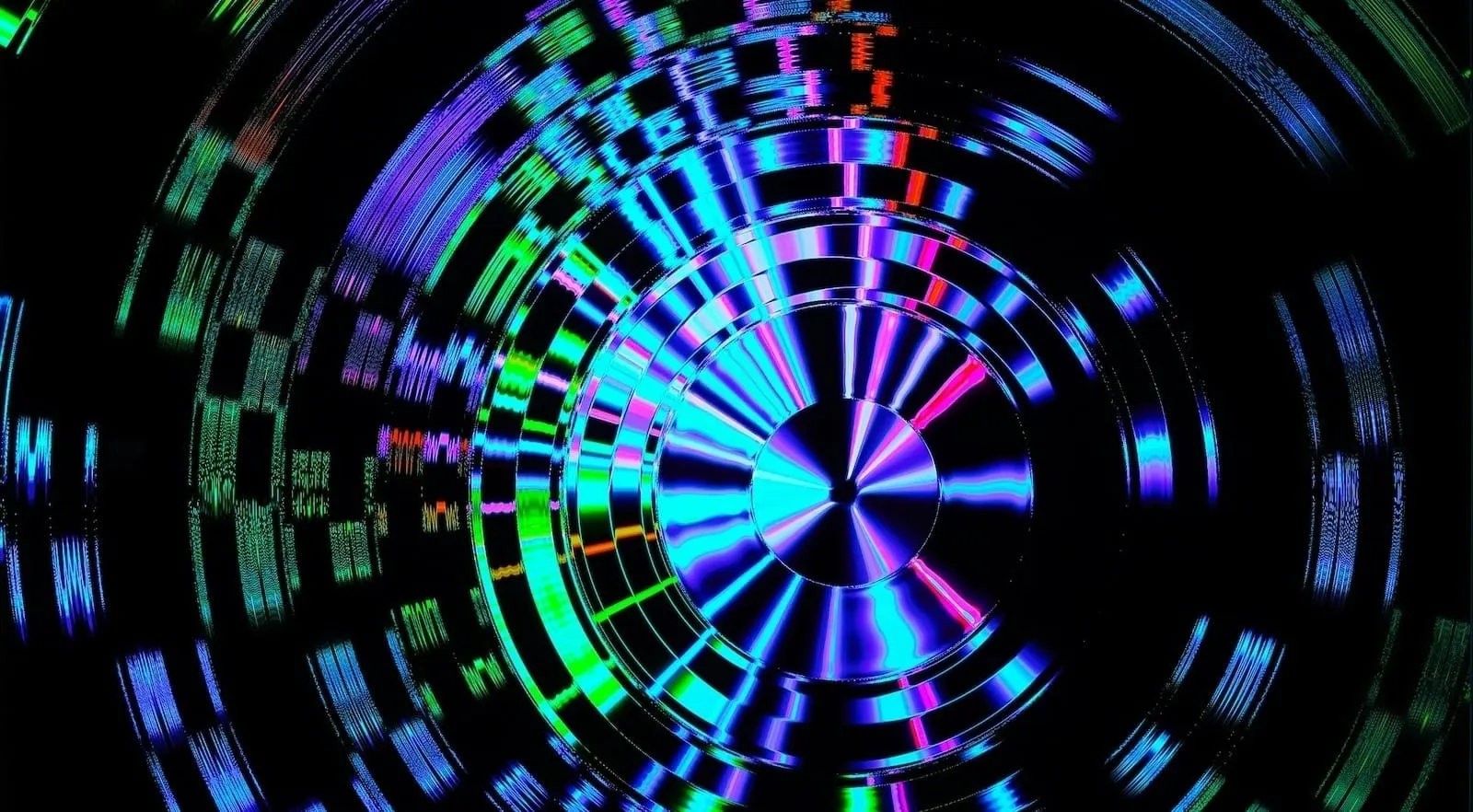 Green and purple spinning disks