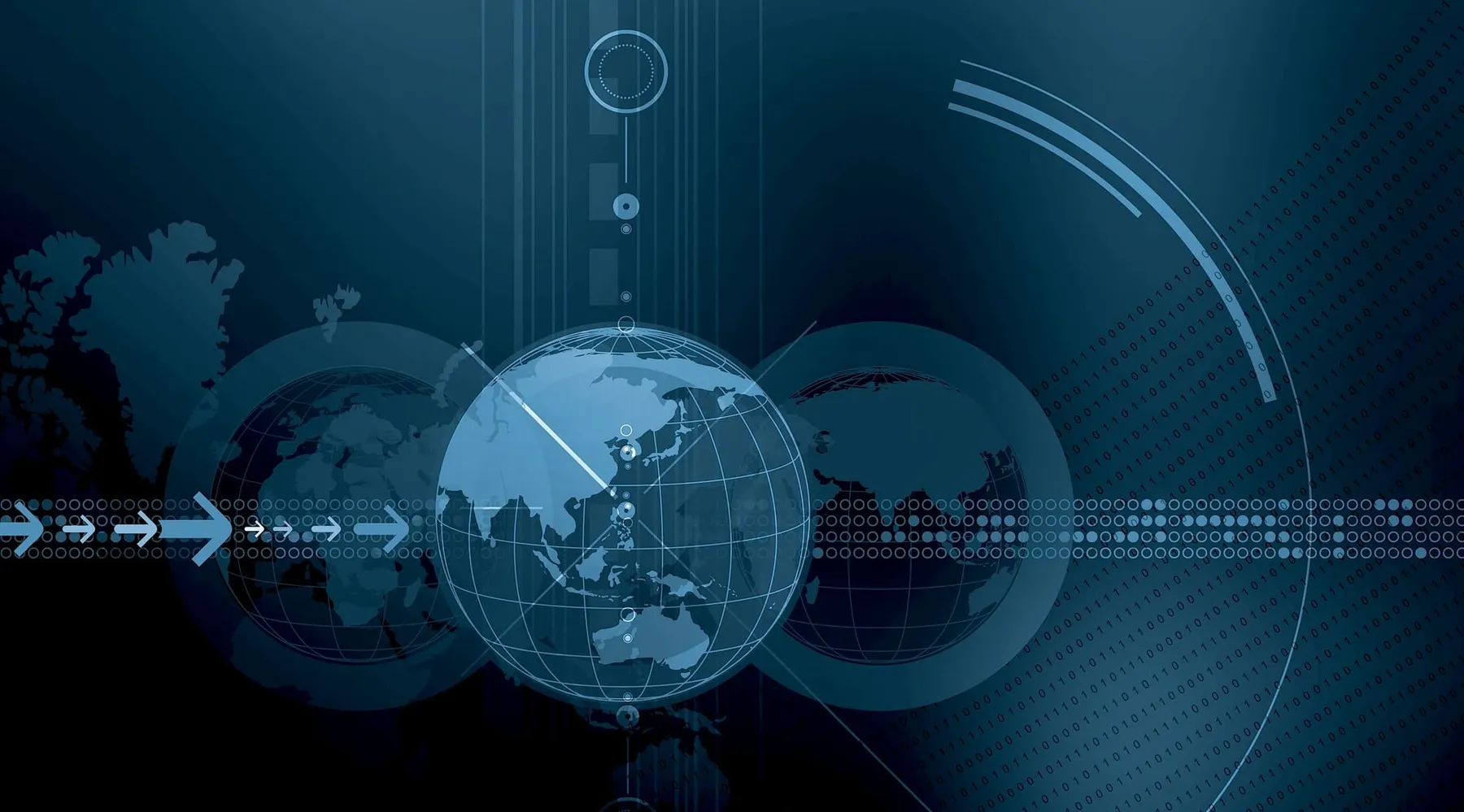 Dark blue globe with circles and arrows