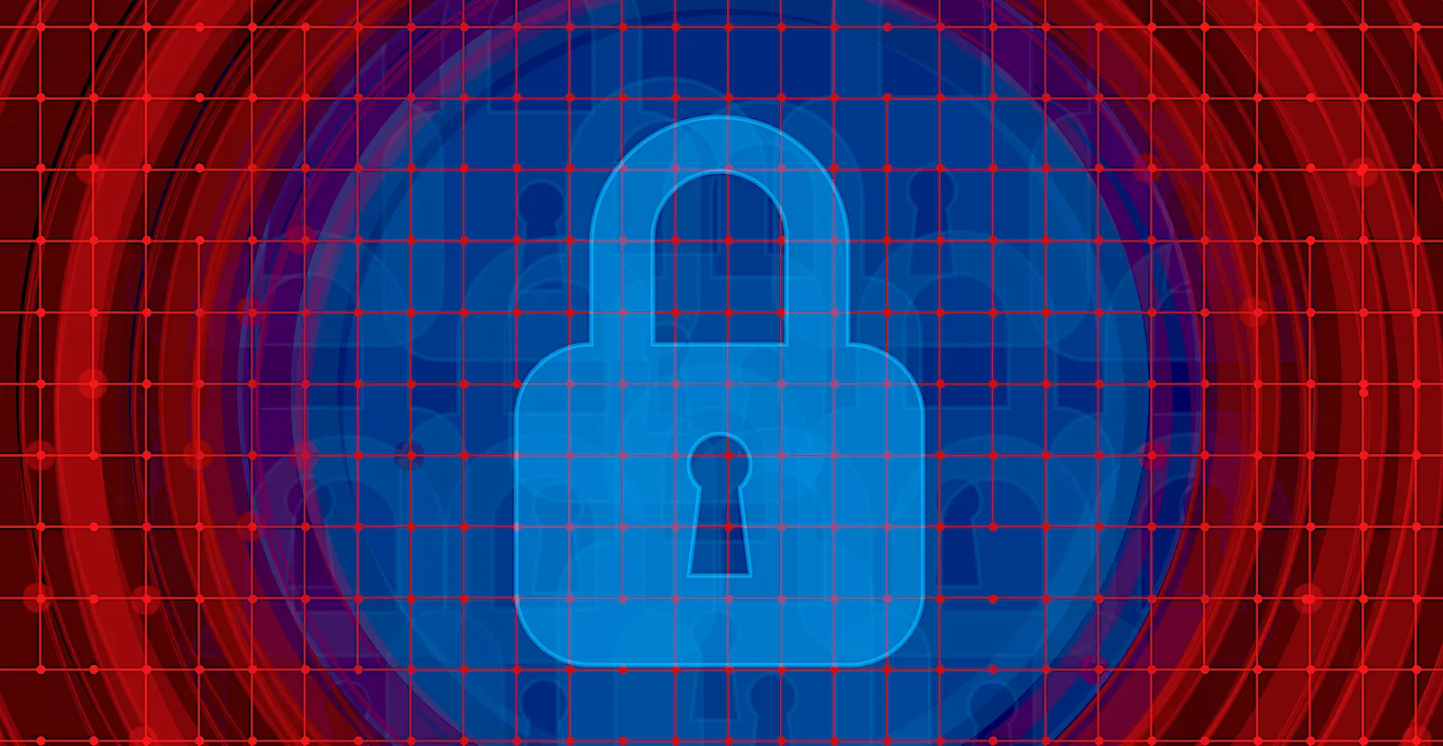 Blue padlock on red and blue grid