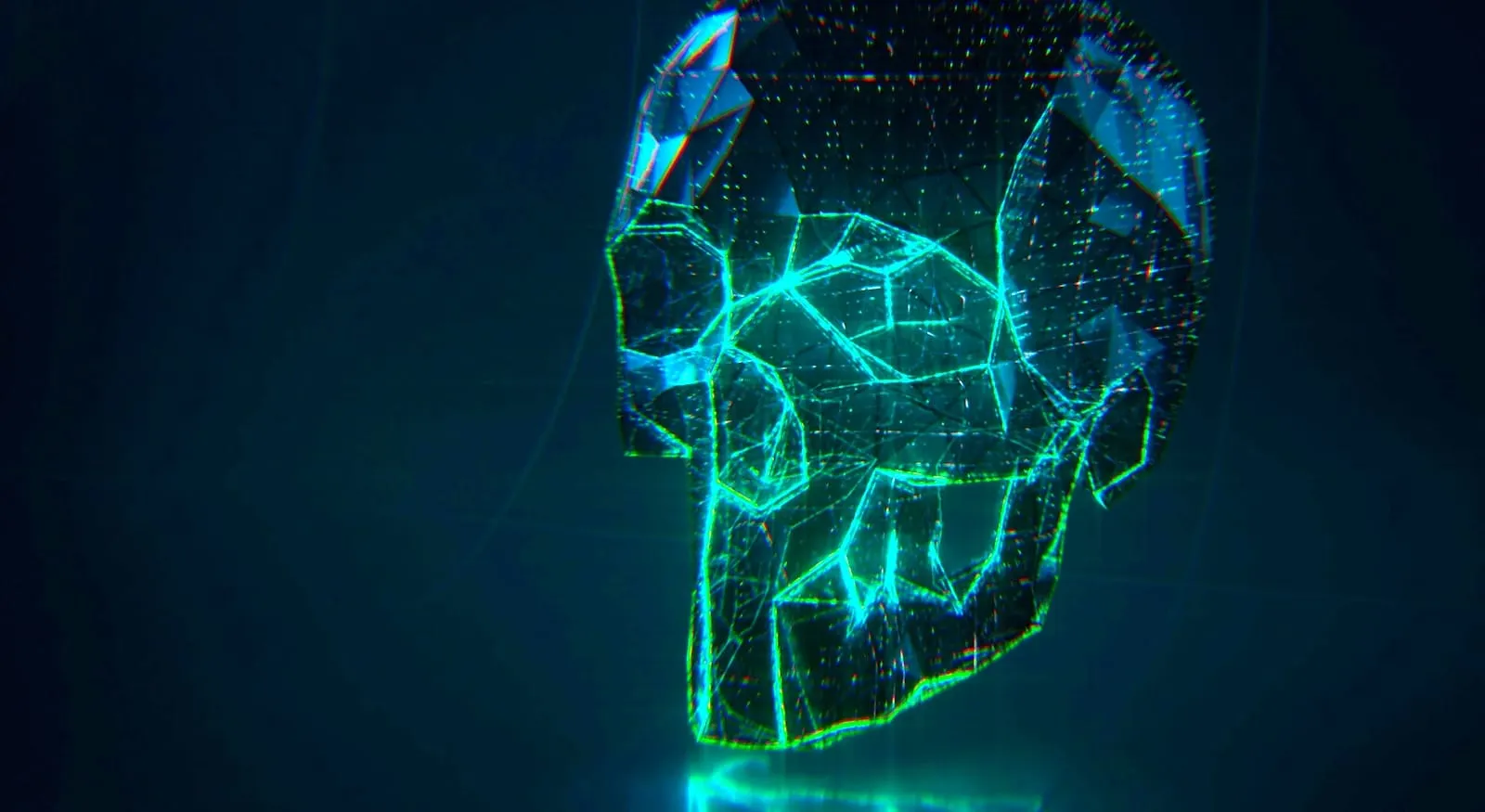 Green network skull on black background