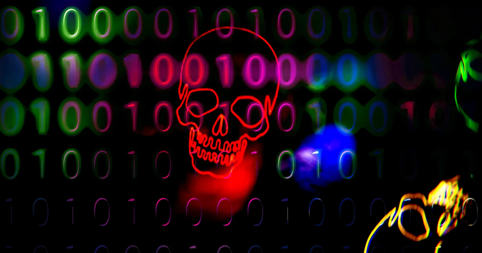 Red skull on colorful binary background