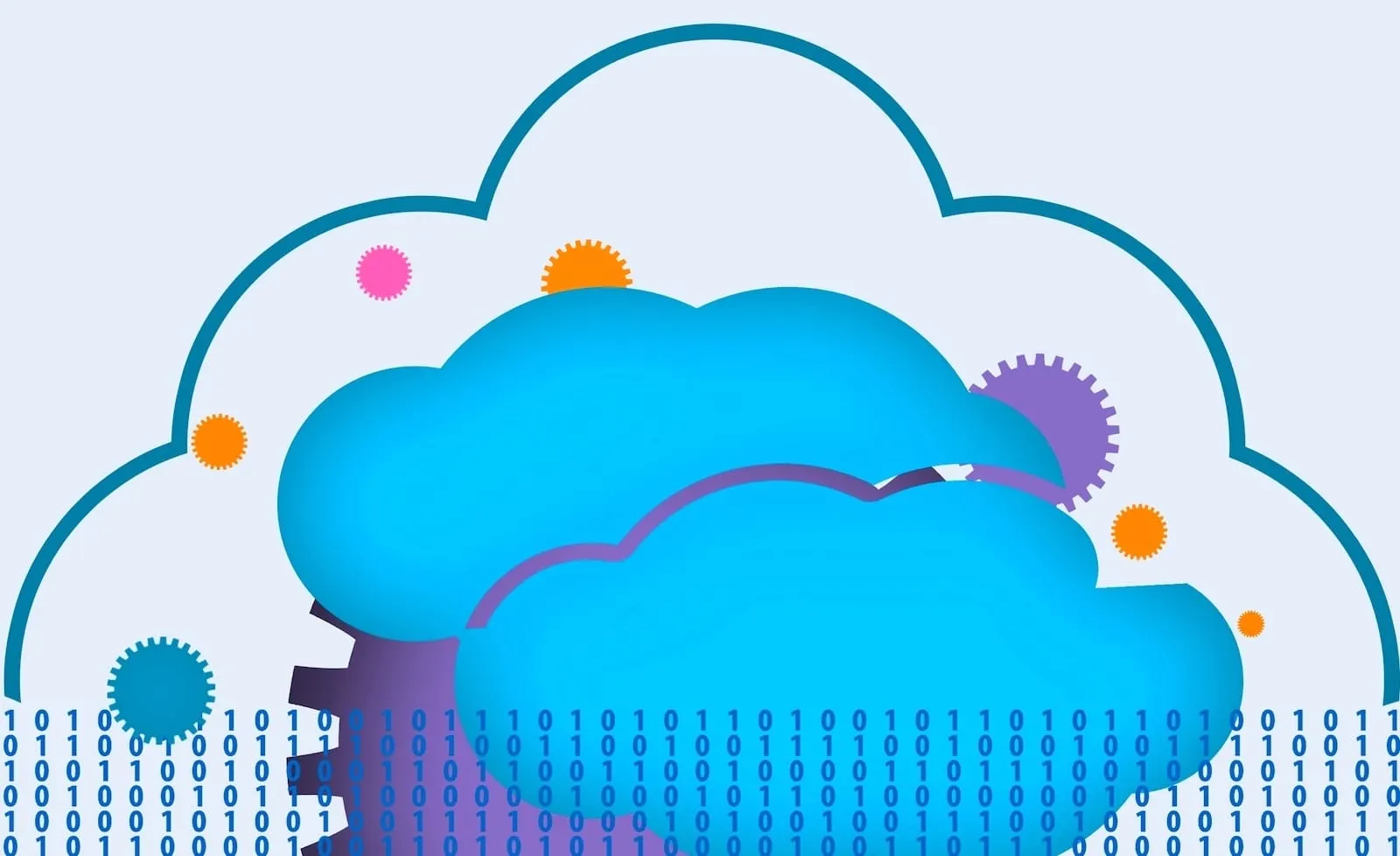 Clouds and gears with binary code