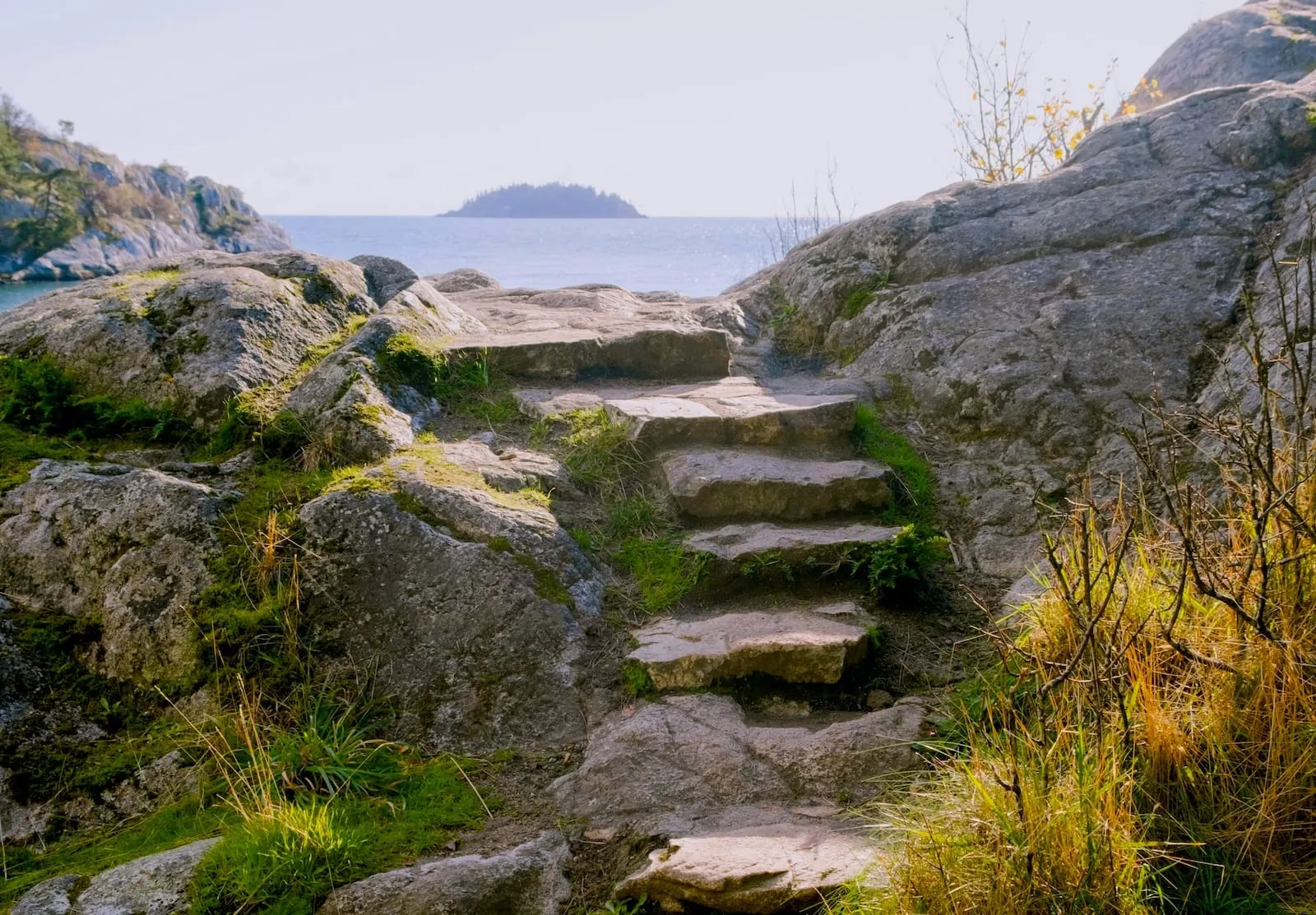 Stone steps leading to view of water