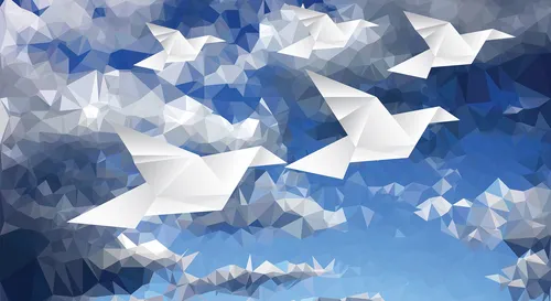 Origami birds in the clouds