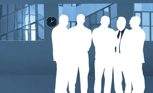 Illustration of business men standing in office