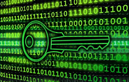 Green key on green and black binary background