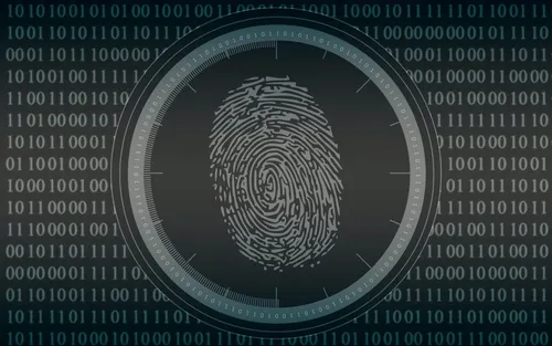 Black-and-white image of human fingerprint on binary background