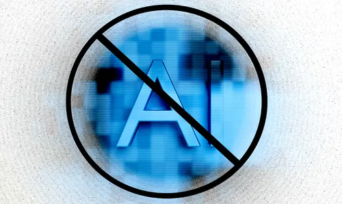 Blue AI letters in black circle with line through it