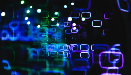 Abstract blue and green rectangles on black background